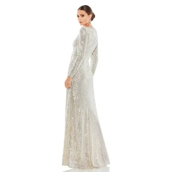 FLAWED - Mac Duggal Sequin Wrap Evening Gown Silver 8 #8490 - Picture 6 of 13